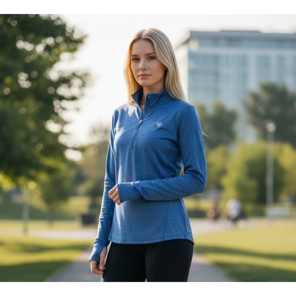 ARIAT TEK Women's L 1/4 Zip Pullover Performance Wear Jacket Blue EUC Lightweigh